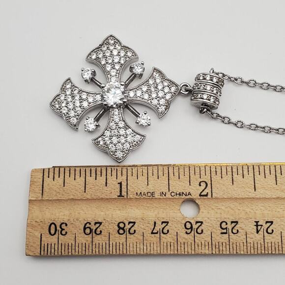 ESPO SIG SNAP Solid Sterling CZ Station Cable Chain 16" with CZ Snap Cross - Picture 8 of 9